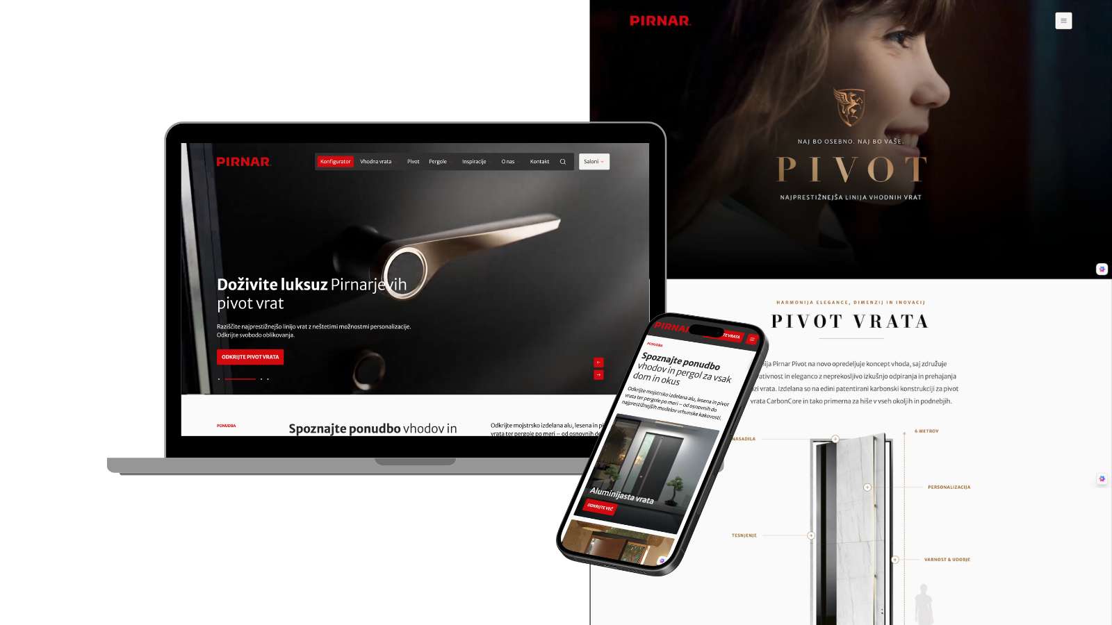 Pirnar website — desktop, tablet and mobile views