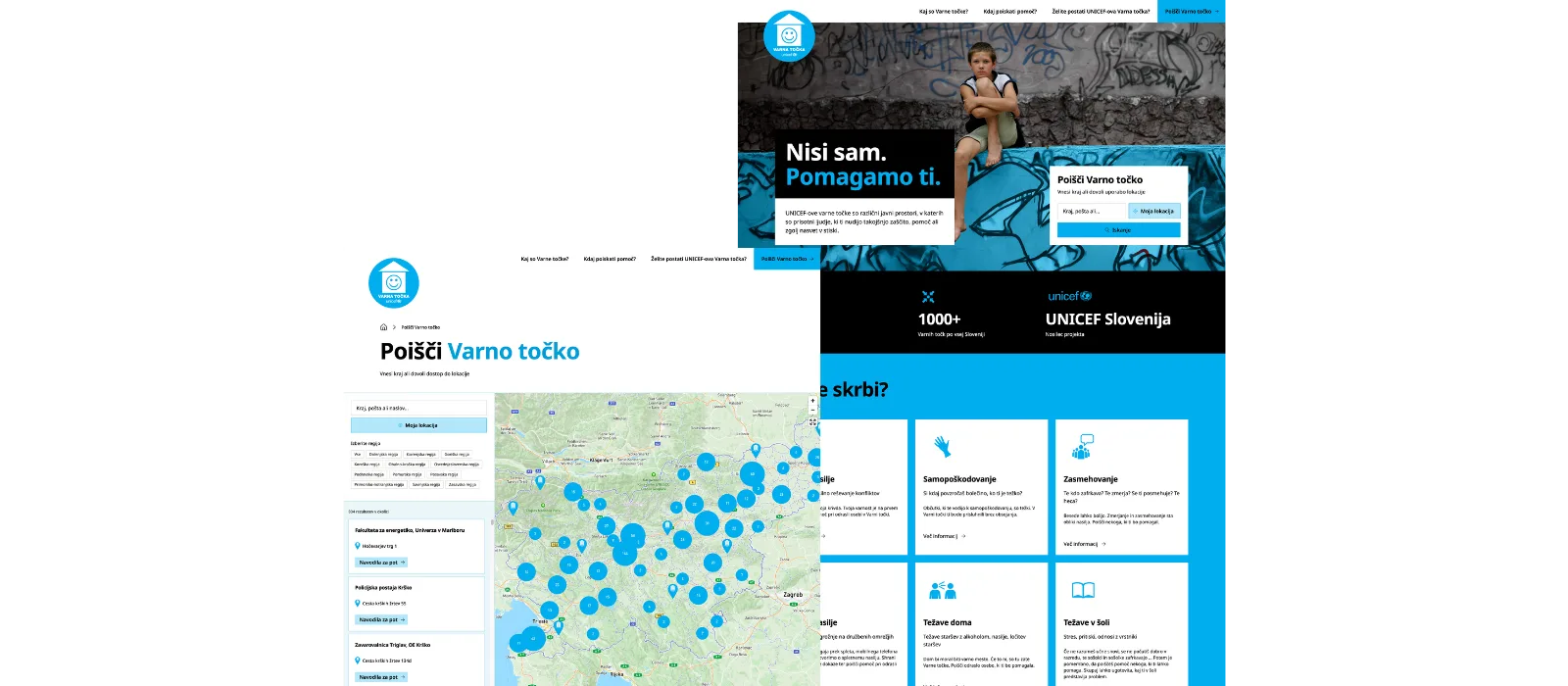 UNICEF Safe Points platform — safe haven map and crisis resources