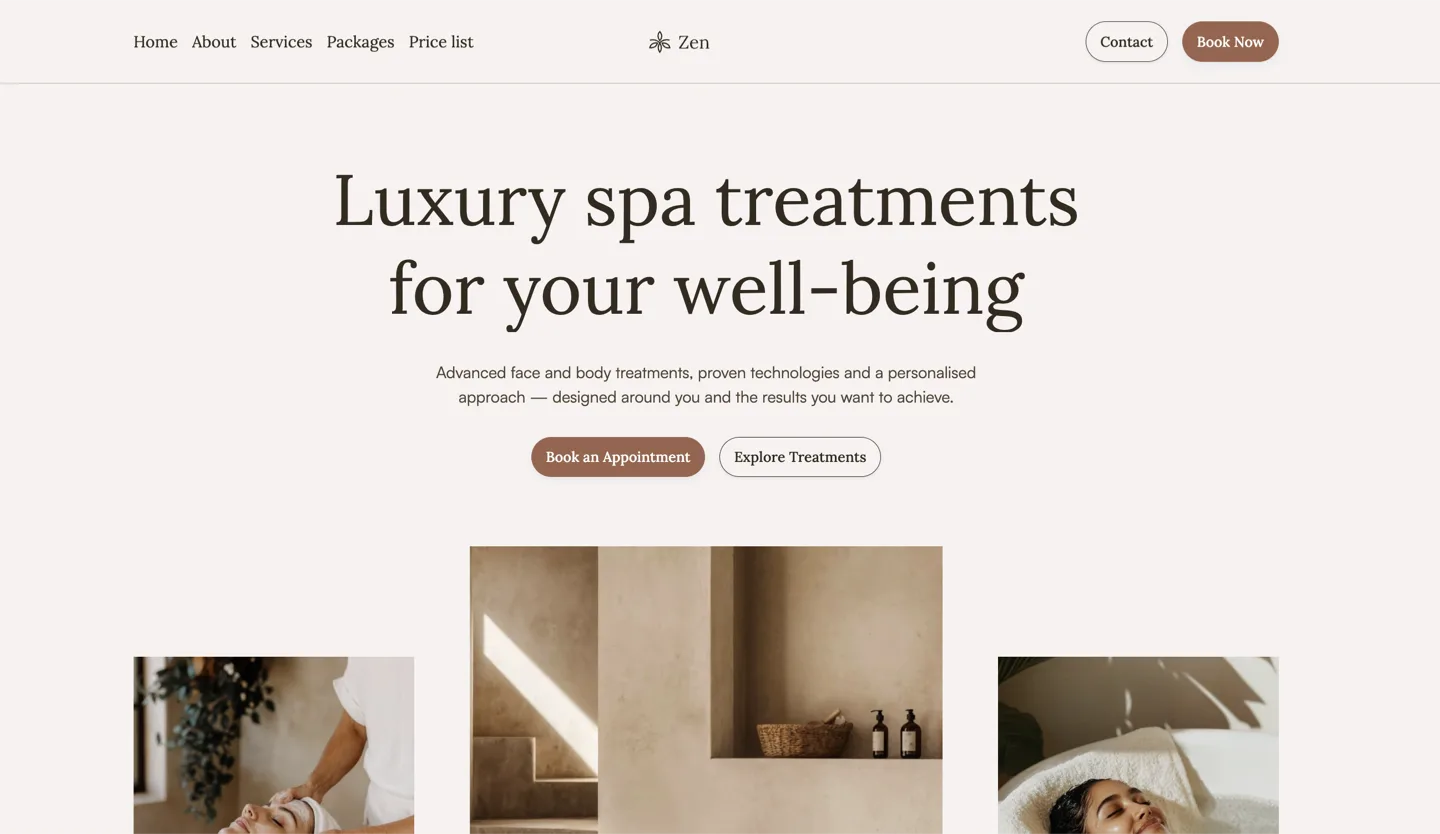 Zen Beauty Salon website